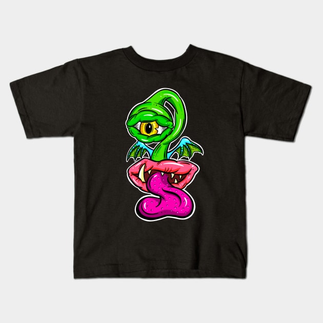 Lick You Ghost Weird Cartoon Monster Kids T-Shirt by Squeeb Creative